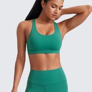Strappy Padded Sports Bra Fitness Workout Top Green